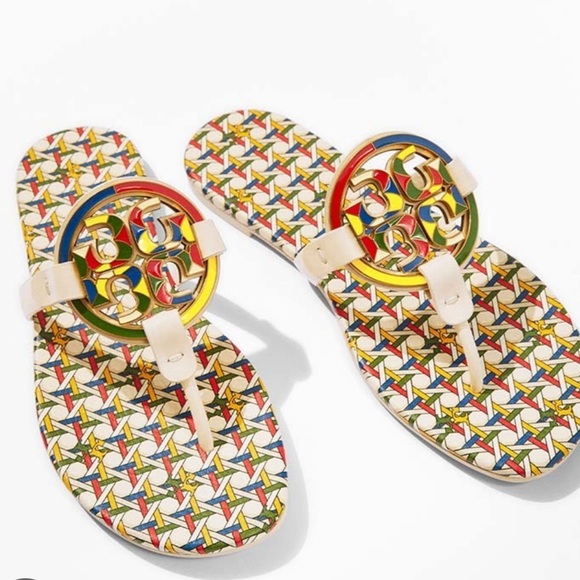 Tory Burch tory ENAMEL MILLER SOFT SANDAL in Basket Weave Combo - Picture 1 of 9
